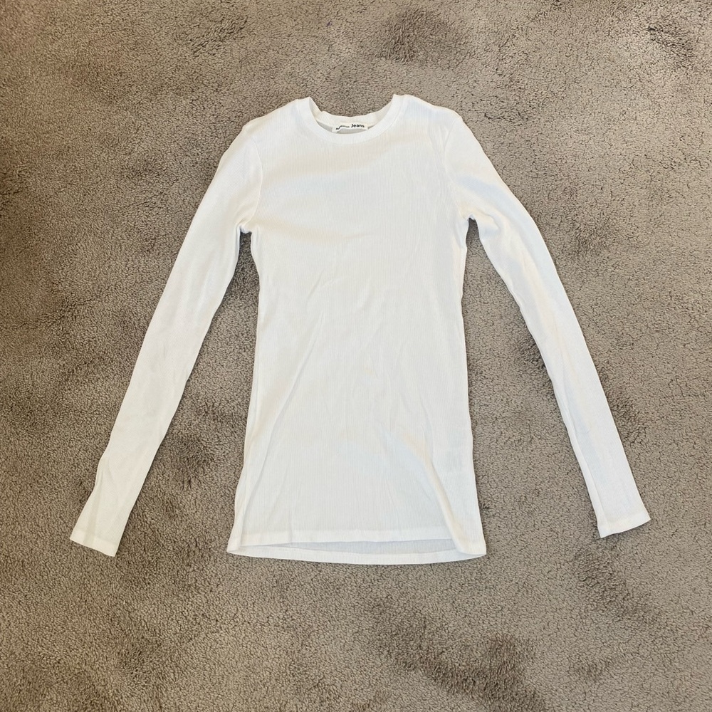 Reformation White Ribbed Long Sleeve Top